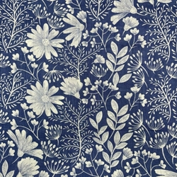 TISSU COTON VISCOSE FLEURI BLEU