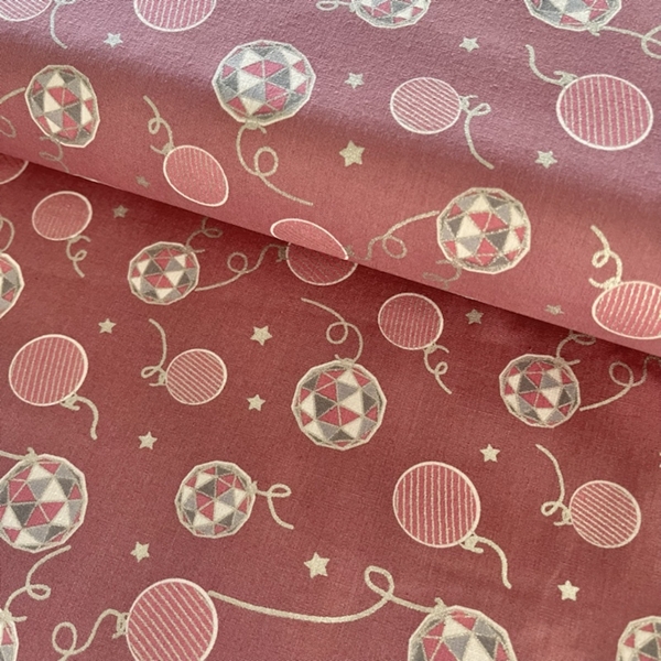 TISSU NOEL COTON BOULE DE NOEL ROSE