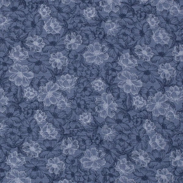 TISSU DOUBLE GAZE GROSSE FLEURETTE BLEU