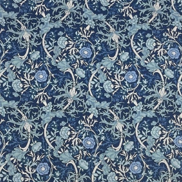 TISSU POPELINE COTON IMPRIME FEUILLAGE BLEU 