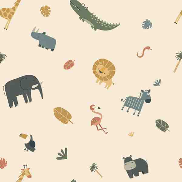 TISSU IMPERMEABLE IMPRIME ANIMAUX BEIGE