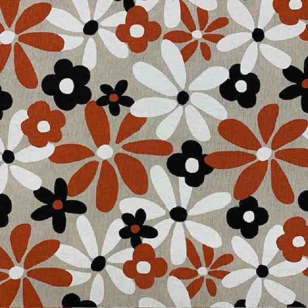 TOILE ASPECT LIN ENDUIT FLEURS HIPPIE TERRACOTTA