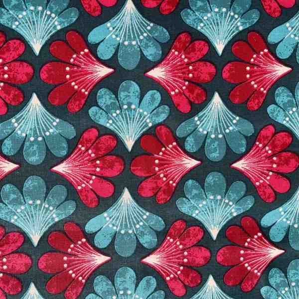 TISSU MFTA COTON ENDUIT  AMANDA BLEU OCEAN ROUGE