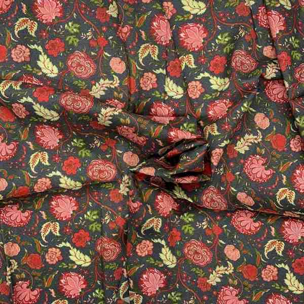 TISSU VISCOSE JODHPUR FLEURS ROUGE