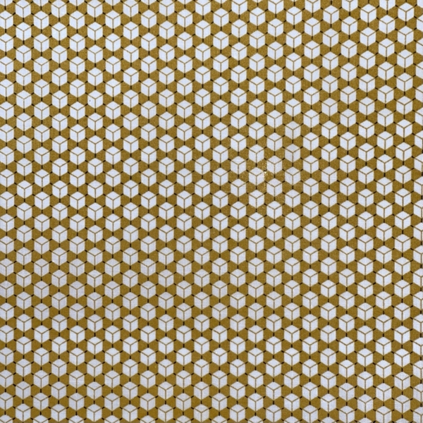 TISSU COTON GEOMETRIQUE FOND OCRE JAUNE 