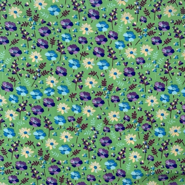 COUPON  POLYESTER FLEUR VIOLET VERT1M50 X 1M40