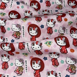 TISSU COTON IMPRIME HELLO KITTY ET SON OMBRELLE