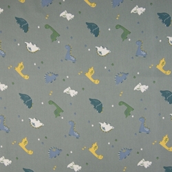 TISSU COTON IMPRIME DINOSAURE BLEU JAUNE VERT