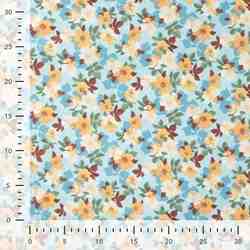 TISSU COTON IMPRIMÉ FLEURS JAUNES SUR FOND BLEU