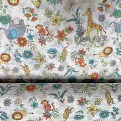 TISSU COTON PLUMETIS LES ANIMAUX ET FLEURS COLORES