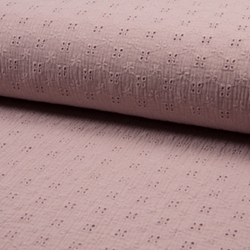 TISSU GAZE DE COTON BAMBINO BRODE ROSE POUDRE