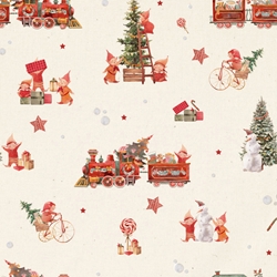 TISSU NOEL COTON FOND NATUREL BONHOMME DE NEIGE 