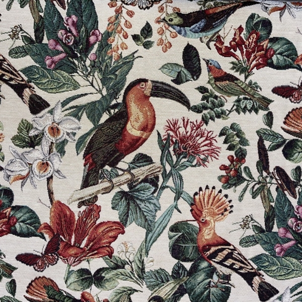 TISSU JACQUARD OISEAUX MULTICOLORES POUR SIEGE