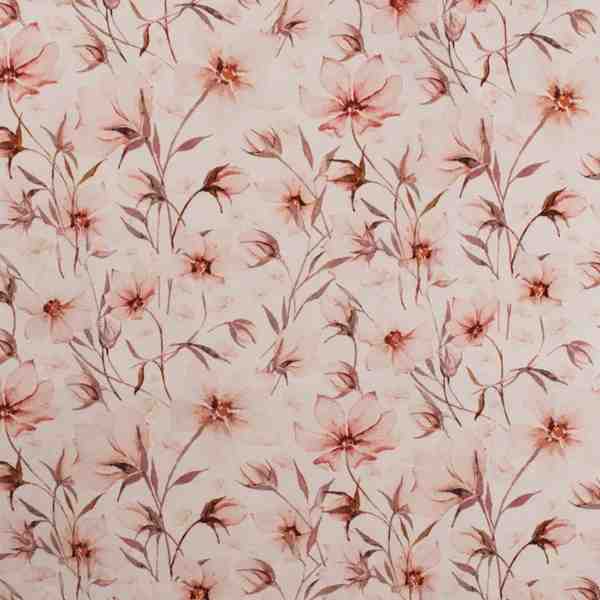 TISSU JERSEY COTON FLEURI ROSE