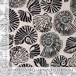 TISSU VISCOSE IMPRIME COQUILLAGES NOIR ET NATUREL