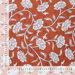 TISSU COTON IMPRIMÉ MOTIFS FLORAUX FOND TERRACOTTA