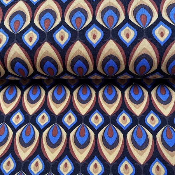 TISSU JERSEY GOUTTES COGNAC BLEU