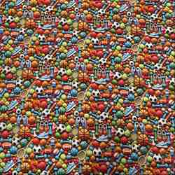 TISSU 3D COTON MOTIFS SPORT POP  MULTICOLORE
