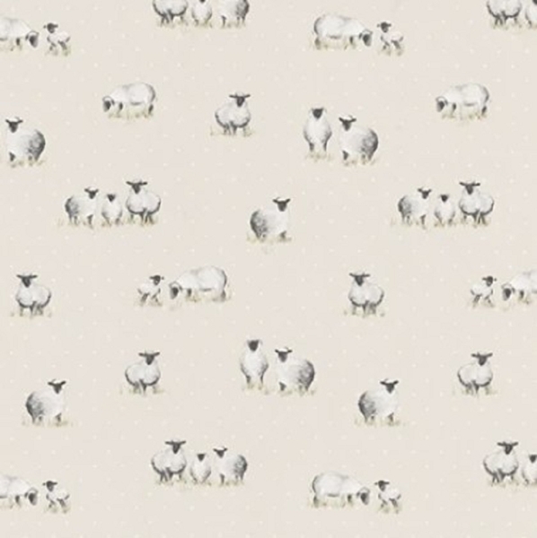 TISSU TOILE COTON MOUTONS FOND NATUREL