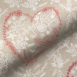 TISSU TOILE ASPECT LIN COEUR EN FLEUR