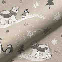 TISSU TOILE ASPECT LIN OURS POLAIRE ET PINGOIN 