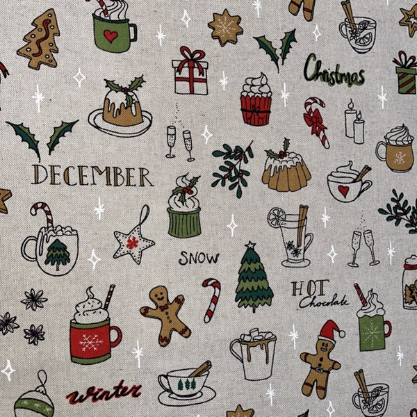 TISSU TOILE ASPECT LIN LES DOUCEURS DE NOEL
