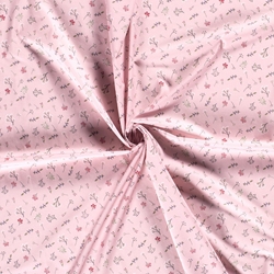 TISSU POPELINE COTON FEUILLAGE ROSE