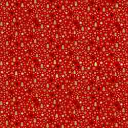 TISSU NOËL COTON DORÉS SAPINS & FLOCONS FOND ROUGE