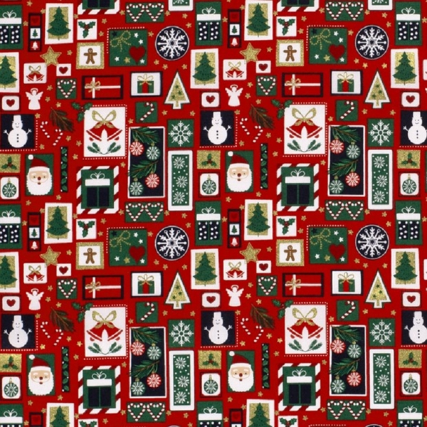 TISSU COTON PATCHWORK DE NOEL ROUGE