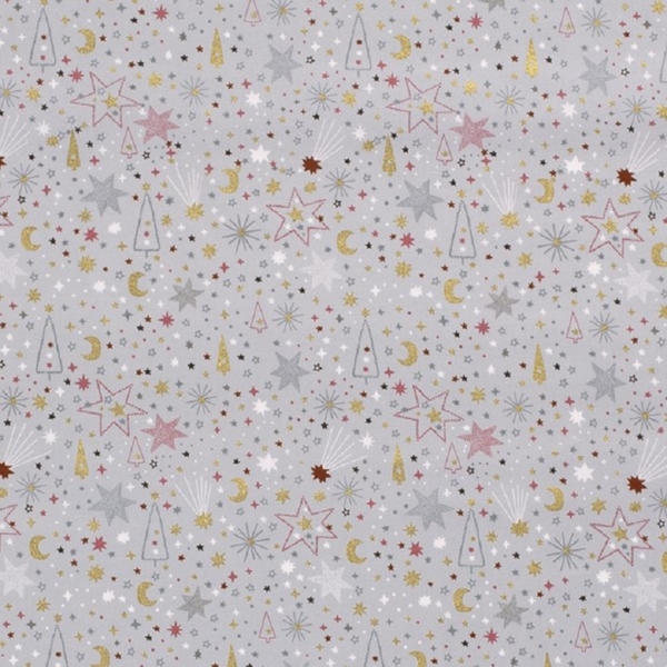 TISSU COTON ETOILE DE NOEL GRIS