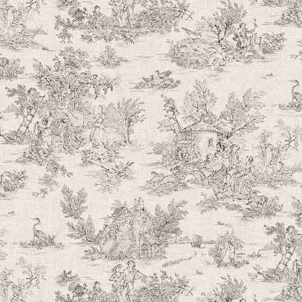 TISSU COTON TOILE DE JOUY NOIR