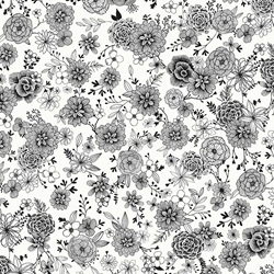 TISSU COTON FLORAL BLANC NOIR