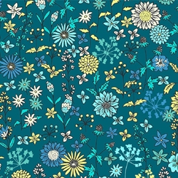 TISSU COTON ENDUIT FLEUR BLEU OCEAN