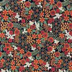 TISSU COTON ENDUIT FLEURS LILY VERT ORANGE