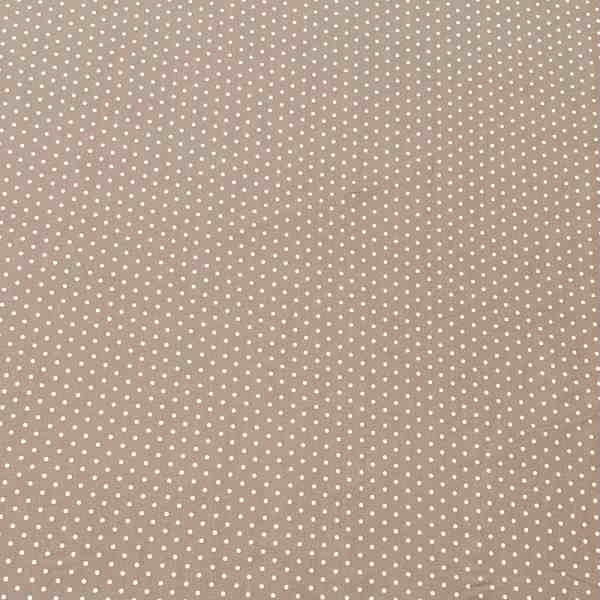 TISSU MFTA COTON ENDUIT TAUPE A PETITS POIS BLANCS