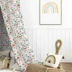 TISSU COTON CASSIOPEE LICORNE ET ANIMAUX BEIGE