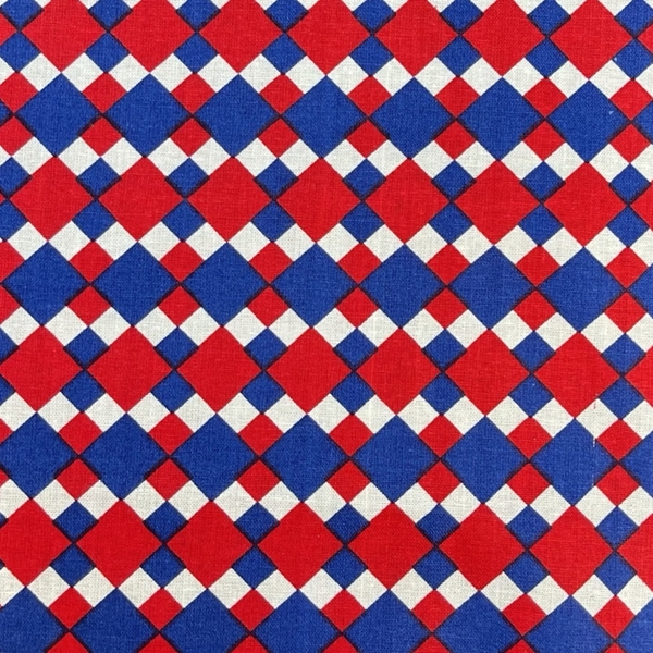 TISSU COTON IMPRIME LOSANGE BLEU BLANC ROUGE