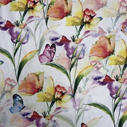 TISSU TOILE IMPRIME LES FLEURS ET LES PAPILLONS