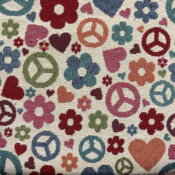 TISSU TAPISSERIE PEACE AND LOVE MULTICOLORE