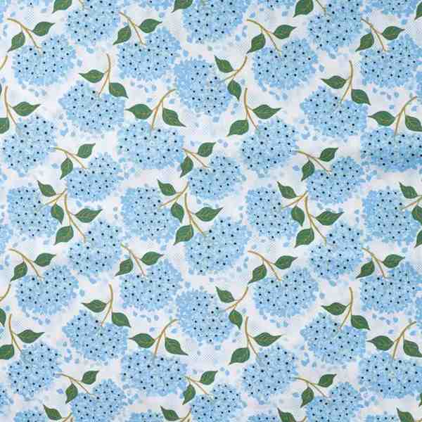 TISSU COTON IMPRIMÉ HORTENSIAS BLEUS