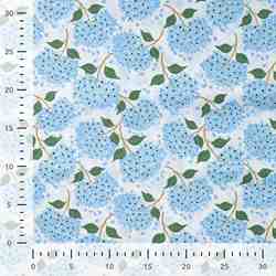 TISSU COTON IMPRIMÉ HORTENSIAS BLEUS