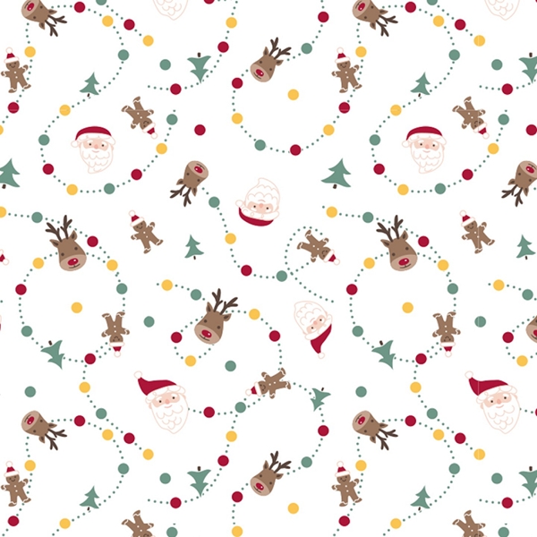  TISSU POPELINE DE COTON PERE NOEL ET PAIN EPICE