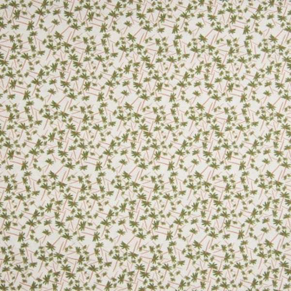 TISSU COTON IMPRIME FEUILLAGE VERT FOND NATUREL  