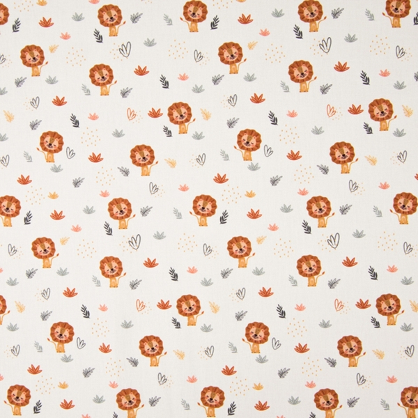 TISSU COTON IMPRIME LION FOND NATUREL