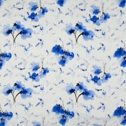 TISSU DOUBLE GAZE DIGITAL FLEURS BLEUS