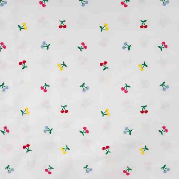 TISSU COTON BRODERIE CERISE MULTI