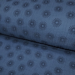 TISSU DOUBLE GAZE IMPRIME SOLEIL BLEU