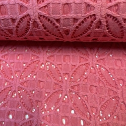  TISSU DENTELLE ROSACE CORAIL