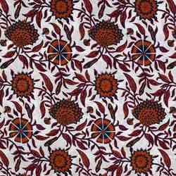 TISSU COTON IMPRIM� FLORAL ETHNIQUE ORANGE PRUNE