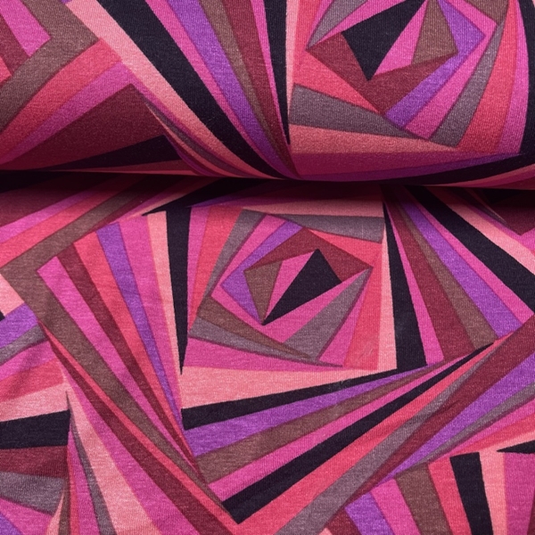 TISSU JERSEY VISCOSE GEOMETRIQUE VIOLET ROSE
